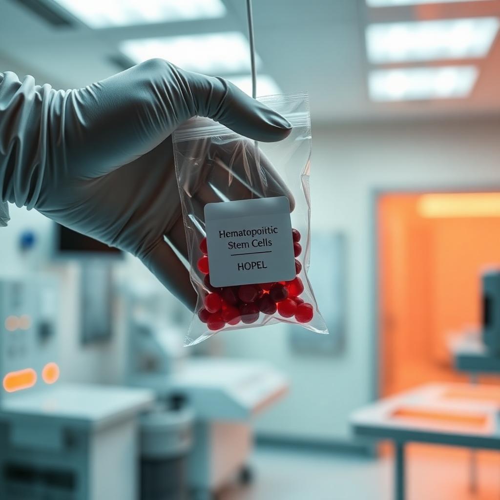 Bag of hematopoietic stem cells prepared for infusion