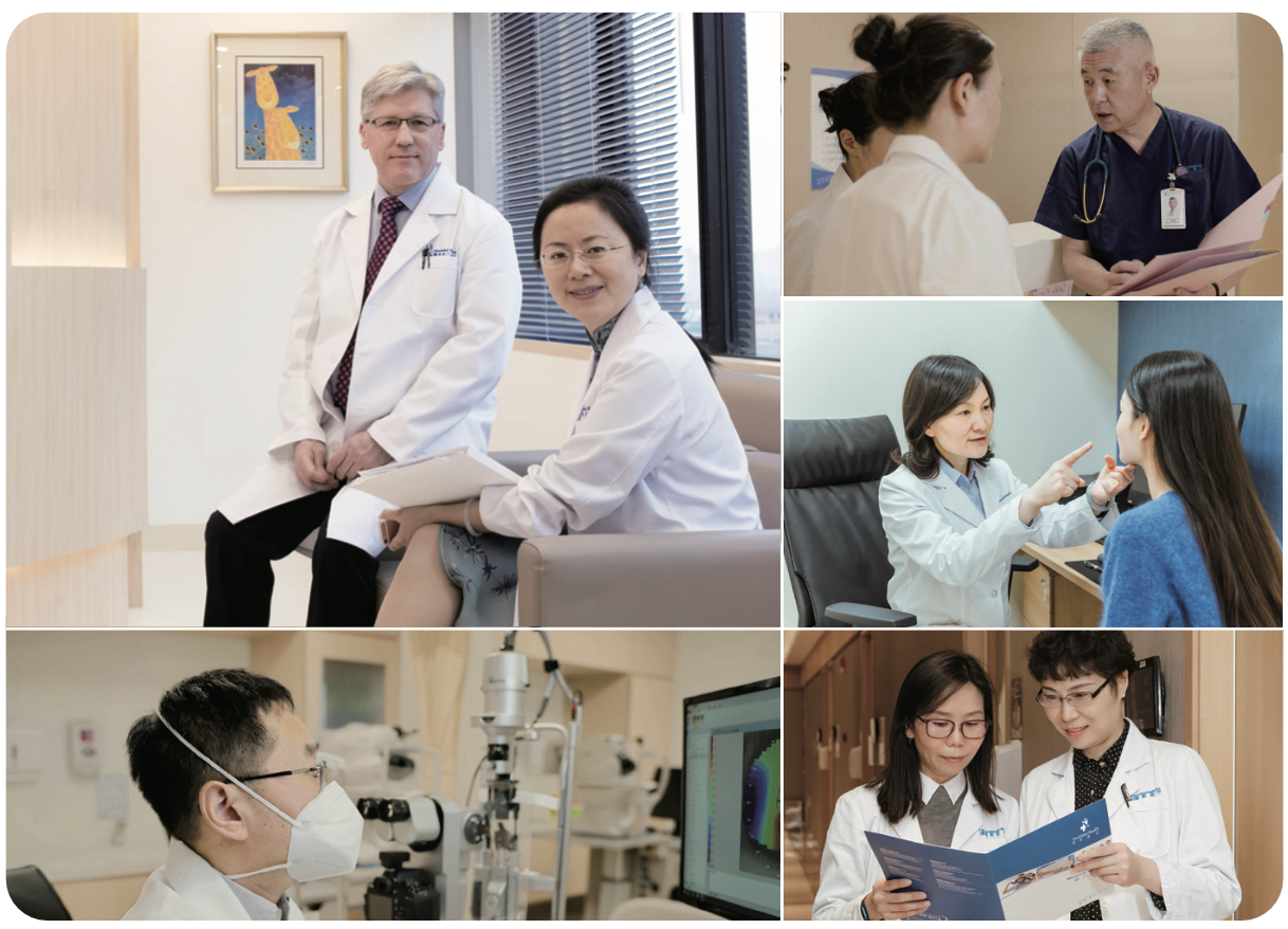 International and Chinese physicians reviewing patient results and consulting with patients