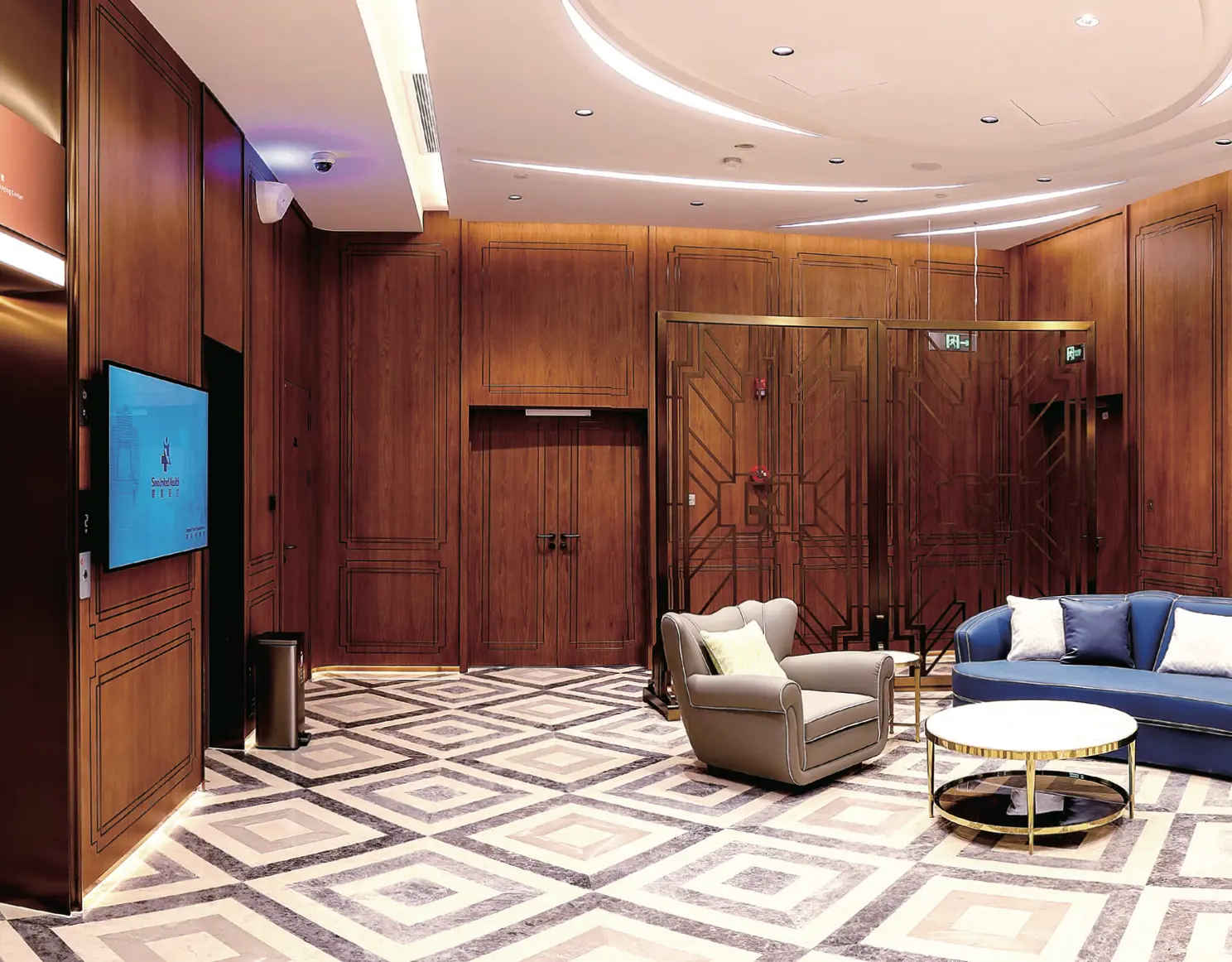 Private VIP health screening centre lounge with art deco interior
